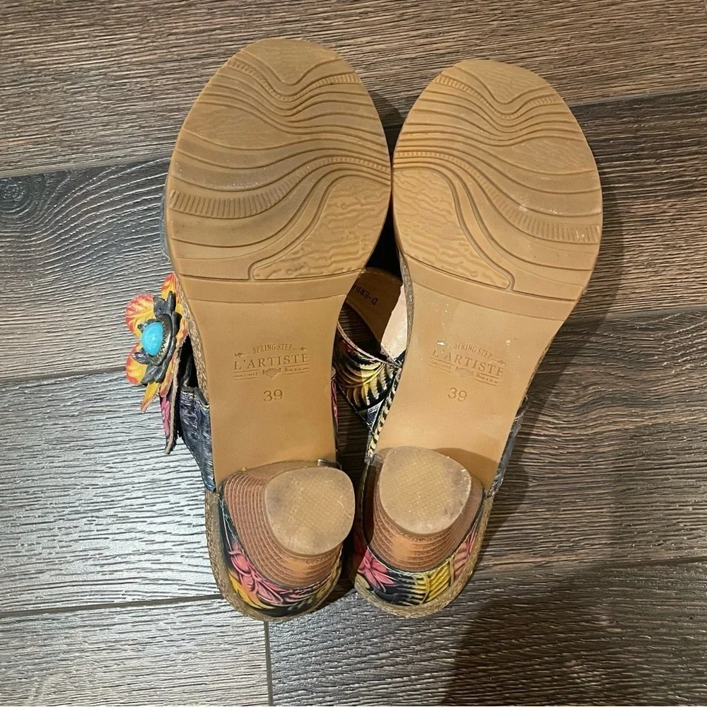 L'Artiste by Spring Step Bari Tooled Leather Floral Boho Slide Sandals 8.5 - Picture 8 of 14